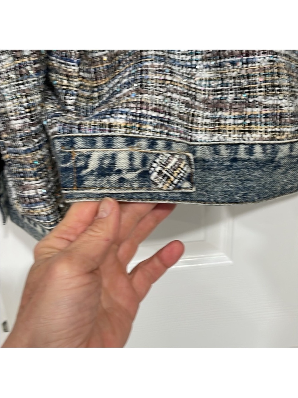 Tweed and Denim Jacket in Multicolor - Picture 8 of 10